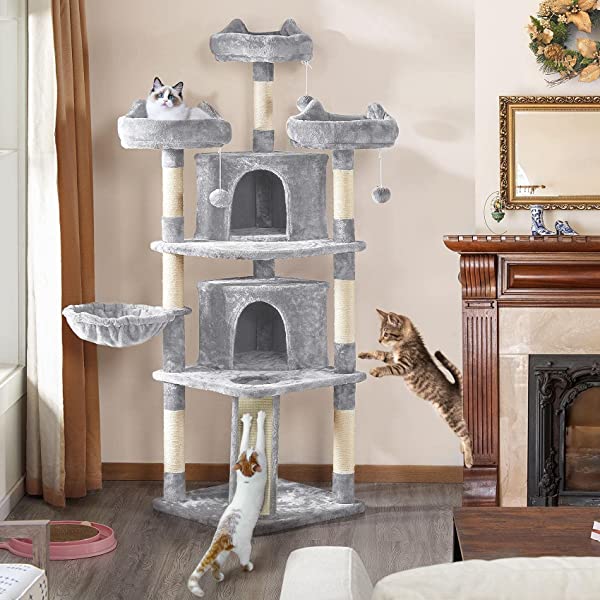 Yaheetech 68.5in Multi-Level Cat Tree Large Cat Condo with Sisal-Covered Platforms Scratching Board & Scratching Posts, Cozy Perches, Stable Cat Tower Cat Condo Pet Play House Dark Gray