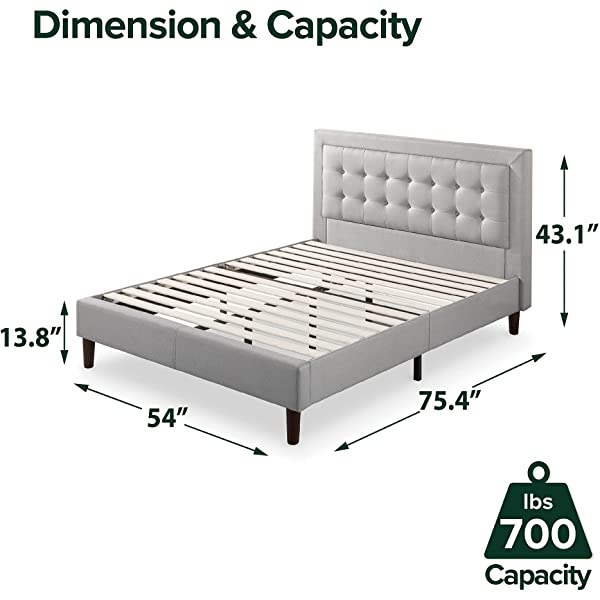 Zinus Dachelle Upholstered Platform Bed Frame / Mattress Foundation / Wood Slat Support / No Box Spring Needed / Easy Assembly, Queen, Platform Bed Only, Dark Grey Dark Grey Queen Platform Bed Only