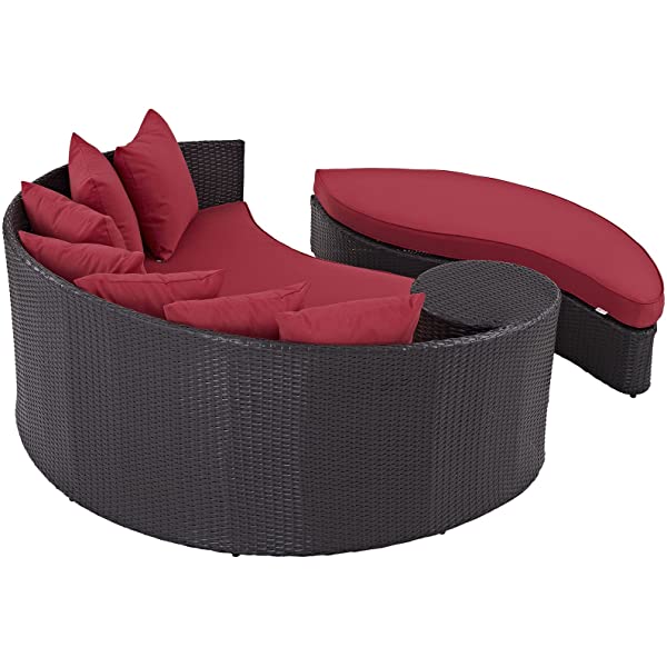 Modway Convene Wicker Rattan Outdoor Patio Poolside Sectional Sofa Daybed with Cushions in Espresso Turquoise