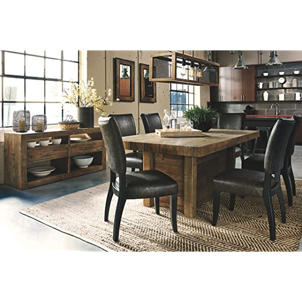 Signature Design by Ashley Dining Table, Sommerford, Summerford & Design - Sommerford Dining Side Chair - Set of 2 - Casual - Brown Upholstery - Black Wood Frame Sommerford Table + Dining Side Chair, Black Wood Frame