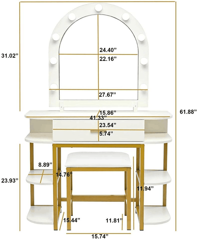 Vanity Table Set with Lighted Mirror Vanity Desk Makeup Vanity Mirror with Lights Dressing Table
