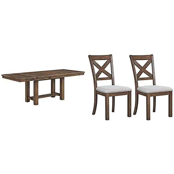 Signature Design by Ashley Dining Table, Sommerford, Summerford & Design - Sommerford Dining Side Chair - Set of 2 - Casual - Brown Upholstery - Black Wood Frame Sommerford Table + Dining Side Chair, Black Wood Frame