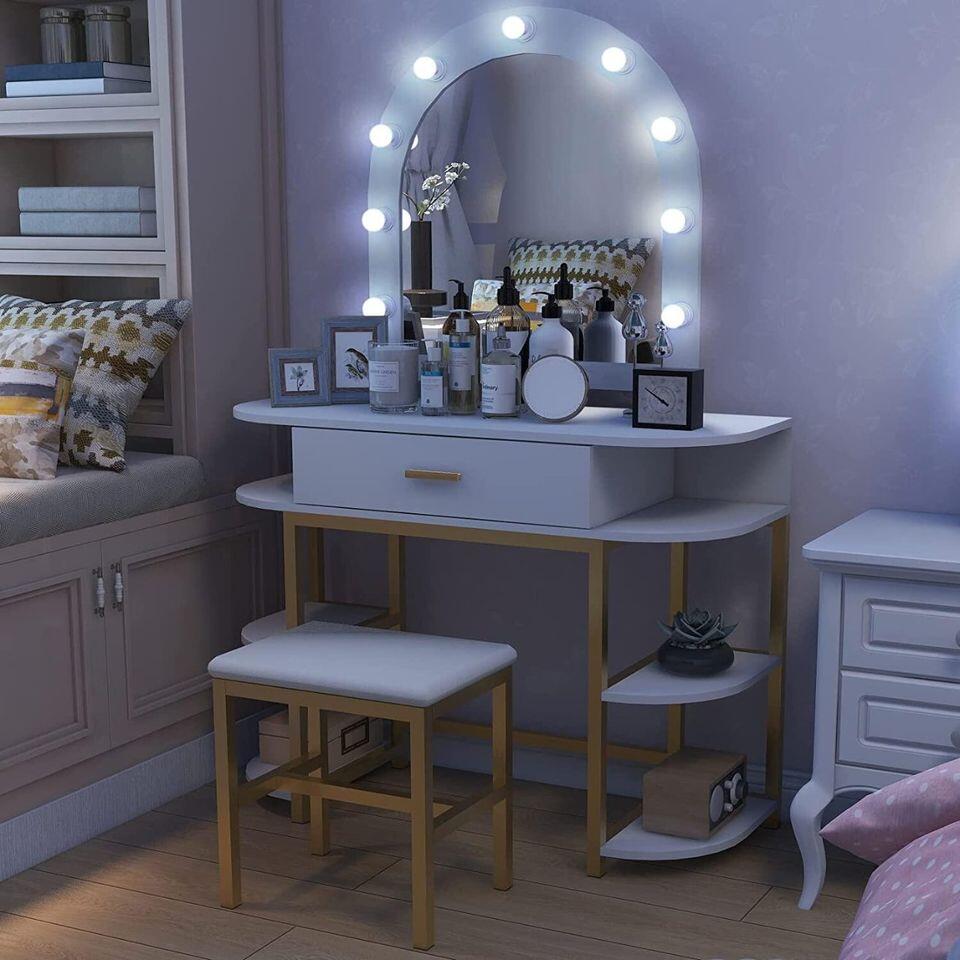 Vanity Table Set with Lighted Mirror Vanity Desk Makeup Vanity Mirror with Lights Dressing Table