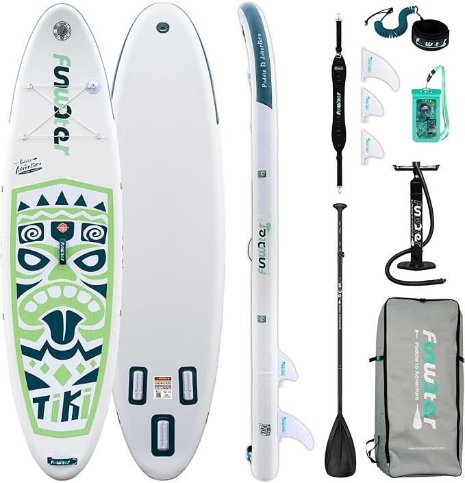 FunWater Inflatable Stand UP Paddle Board Ultra-Light Green Pink Everything Included ISUP, Adj Paddle, Pump, SUP Backpack, Leash, Waterproof Bag, Non-Slip Deckpad Youth