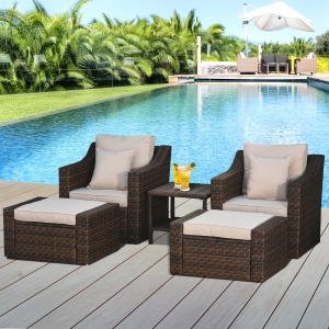 【Furniture】【BS】9 PCS Patio Outdoor Furniture Sets, Sectional Manual Weaving Wicker Conversation Sofa Set