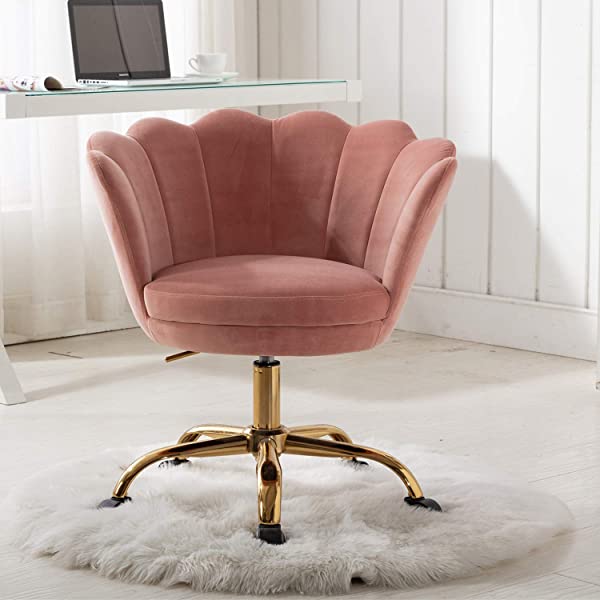 MTFY Modern Home Office Swivel Chair, Shell Desk Chair with Adjustable Height, Upholstered Ergonomic Computer Desk Chair Leisure Task Chair Accent Armchair for Office, Living Room,Bedroom (Beige)