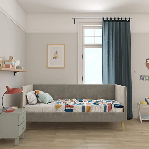 DHP Franklin Mid Century Upholstered Daybed, Sofa Bed, Twin Size Frame, Tan Linen Linen Twin Tan