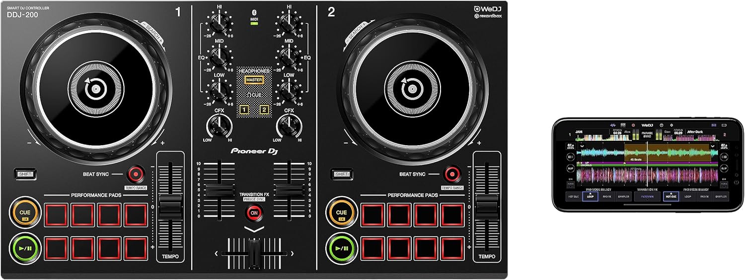 Pioneer DDJ-200 - Bluetooth entry-level controller for DJ usable with smartphone, Black