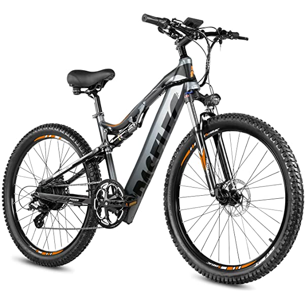 Electric Mountain Bikes for Adults 27.5'' Electric Bicycle, Hydraulic Brakes, 500W Ebike with13ah Removable Lithium Battery Moped Cycle, Full Suspension E-MTB, Professional 9-Speed Gears GREY