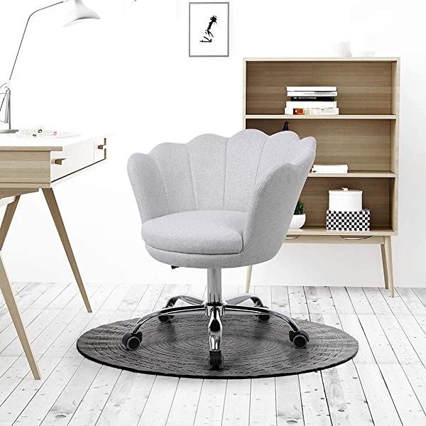MTFY Modern Home Office Swivel Chair, Shell Desk Chair with Adjustable Height, Upholstered Ergonomic Computer Desk Chair Leisure Task Chair Accent Armchair for Office, Living Room,Bedroom (Beige)