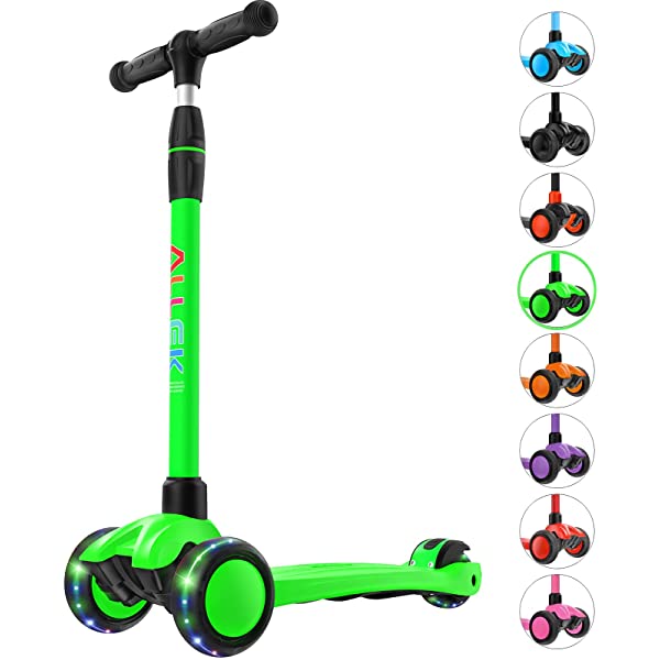 Allek Kick Scooter B03, Lean 'N Glide 3-Wheeled Push Scooter with Extra Wide PU Light-Up Wheels, Any Height Adjustable Handlebar and Strong Thick Deck for Children from 3-12yrs (Rose Pink)