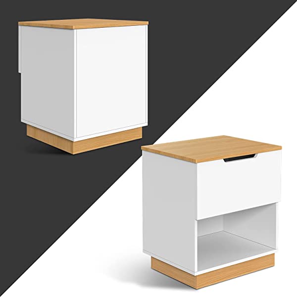 Elekin Nightstand with Drawer Bedroom Furniture End Table Side Stand Table for Bed File Cabinet Storage Table for Home Office Bedside Cabinets with Sliding Drawer and Shelf