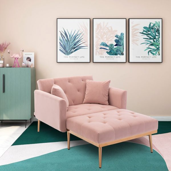 40.9” W Tufted Velvet Flared Arms Sleeper Convertible Chaise Lounge