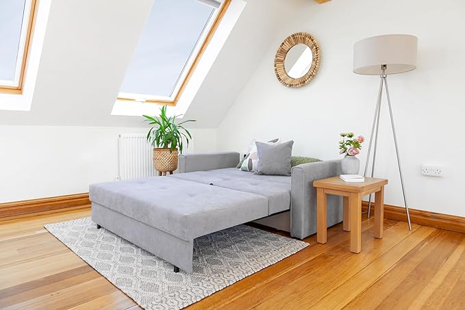 Honeypot Sofabed - Viva 2 Seater Sofabed with Storage - Grey Velvet Fabric Couch with Pull Out Double Sofabed | Setup Included | Made in EU | Built to Last (2 Seater, Plush Grey)