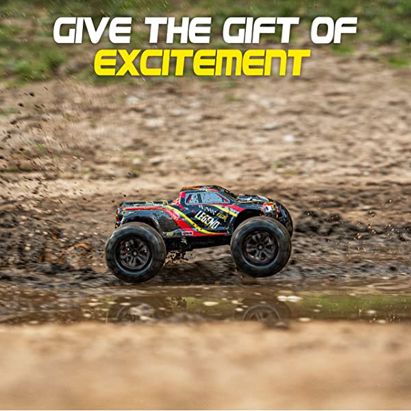 1:10 Scale Large RC Cars 50+ kmh Speed - Boys Remote Control Car 4x4 Off Road Monster Truck Electric - Hobby Grade Waterproof Toys Trucks for Kids and Adults - 2 Batteries + Connector for 40+ Min Play Black - Red 1:10 Scale 31 mph