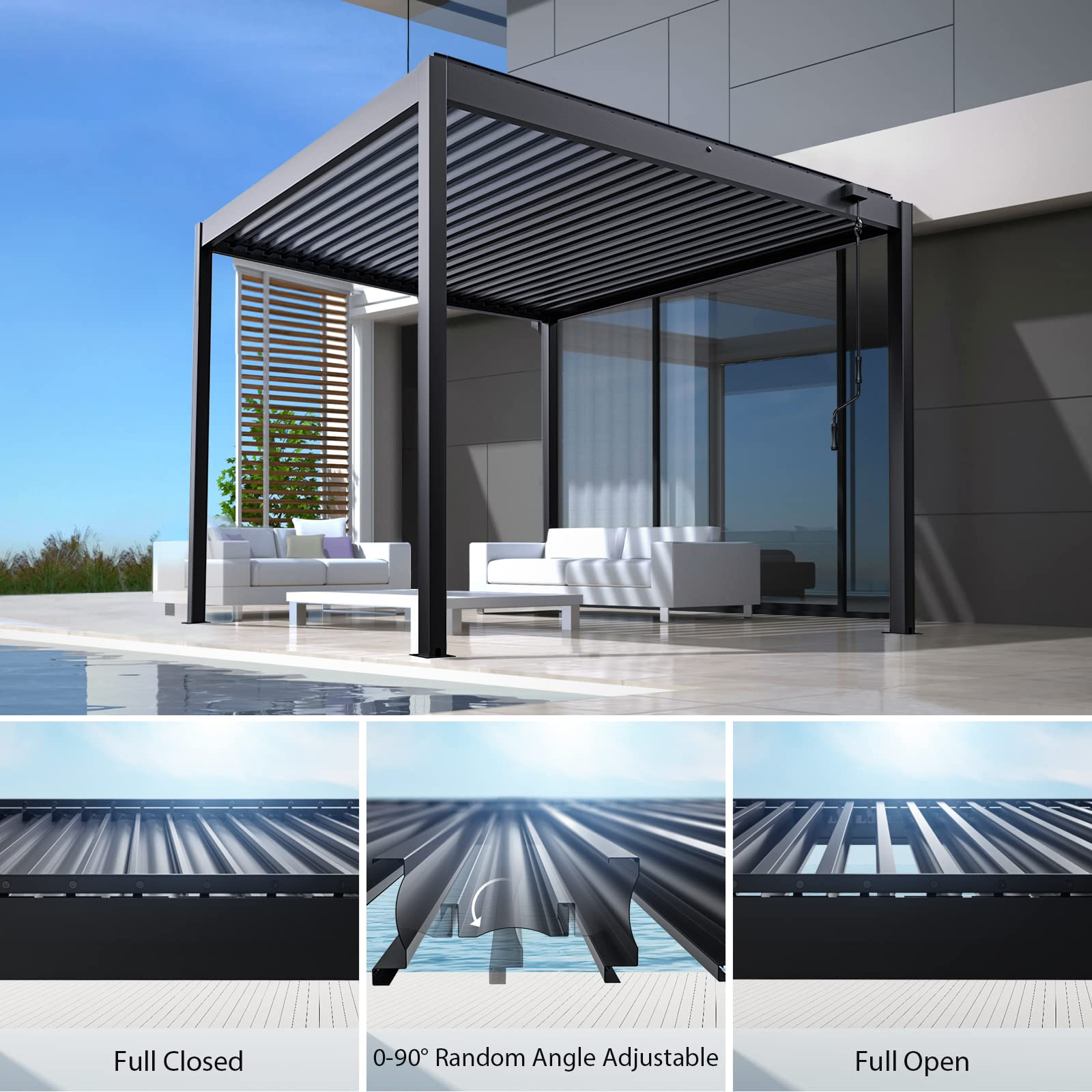 【Home&Garden】【BS】10'x10' NO Corrosion Louvered Pergola, High Strength Gazebo for Yard