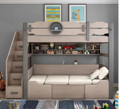【Furniture】Upper and lower desk and bed all-in-one bunk bed combination