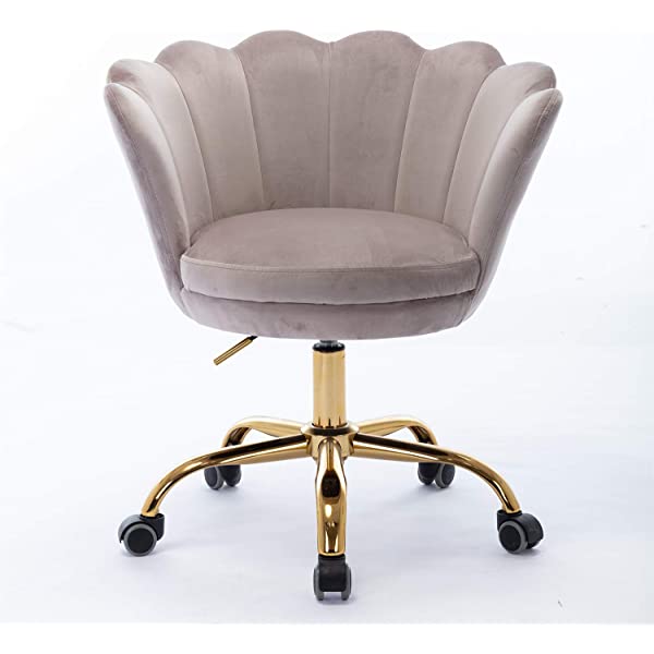 MTFY Modern Home Office Swivel Chair, Shell Desk Chair with Adjustable Height, Upholstered Ergonomic Computer Desk Chair Leisure Task Chair Accent Armchair for Office, Living Room,Bedroom (Beige)