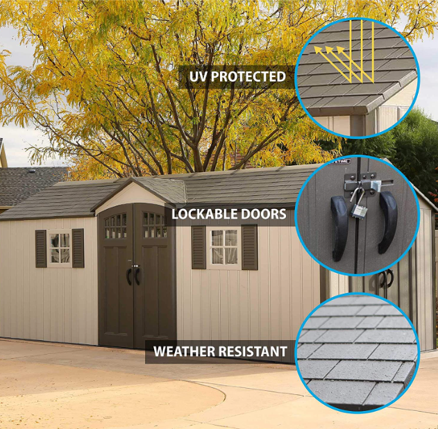 Lifetime 60127 20 x 8ft Outdoor Storage Shed, Desert Sand