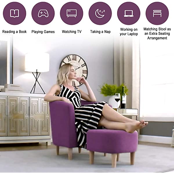 DAZONE Modern Accent Chair, Upholstered Arm Chair Linen Fabric Single Sofa Chair with Ottoman Foot Rest Mustard Yellow Comfy Armchair for Living Room Bedroom Small Spaces Apartment Office Yellow With Ottoman