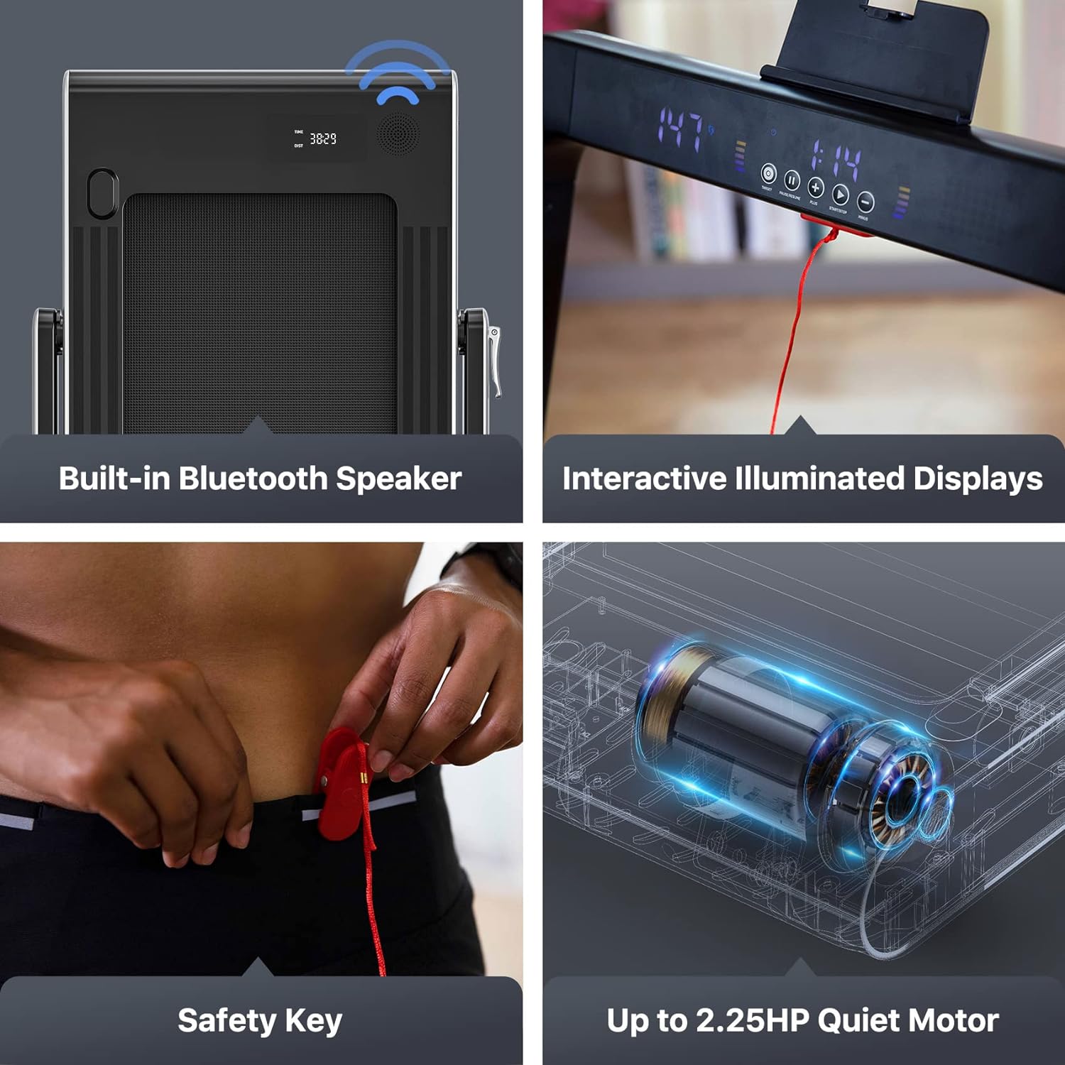 Mobvoi Home Treadmill Pro, Foldable Treadmill for Home, Compatible with Smartwatches, Virtual Training Trails, Running and Walking Workout Modes, Bluetooth Speaker, Remote Control, Fitness Exercise