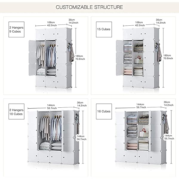 YOZO Cube Storage Organzier Portable Closet Wardrobe Bedroom Dresser (71x14x71 inches) Portable Closet Cube Shelf Armoire Pantry Cabinet, 25 Cubes, Blue 25Cubes Blue