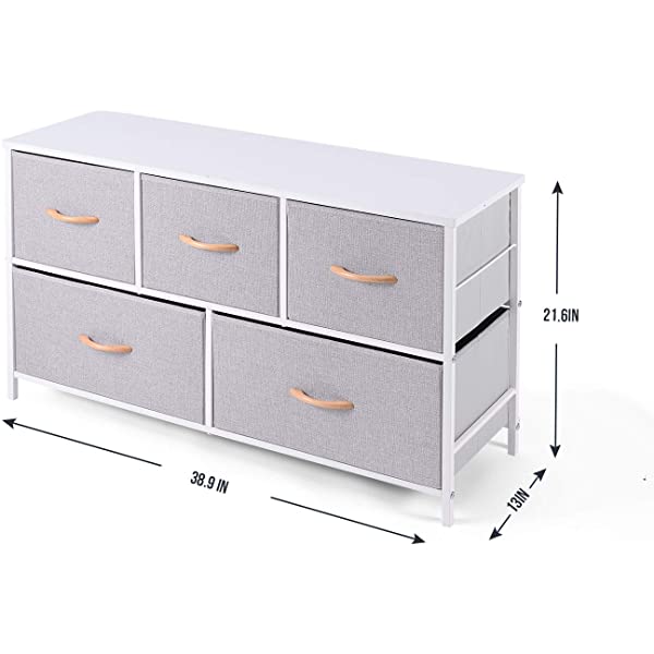 ROMOON Dresser Organizer with 5 Drawers, Fabric Storage Drawer Unit, Dresser Tower for Bedroom, Hallway, Entryway, Closets, Nursery - Wide Espresso