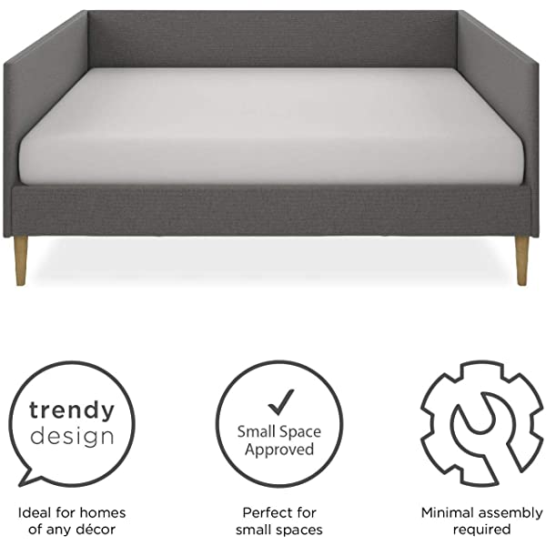 DHP Franklin Mid Century Upholstered Daybed, Sofa Bed, Twin Size Frame, Tan Linen Linen Twin Tan