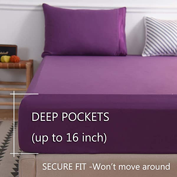 LBRO2M Bed Sheet Set Queen Size 16 Inches Deep Pocket 1800 Thread Count 100% Microfiber Sheet,Bedding Super Soft Comfortable, Cool Warm,4 Piece（Dark Grey） Dark Grey Queen