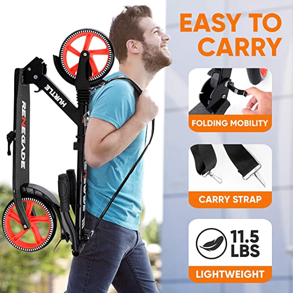 Hurtle Scooter – Scooter for Teenager – Kick Scooter – 2 Wheel Scooter with Adjustable T-Bar Handlebar – Folding Adult Kick Scooter with Alloy Anti-Slip Deck Pink