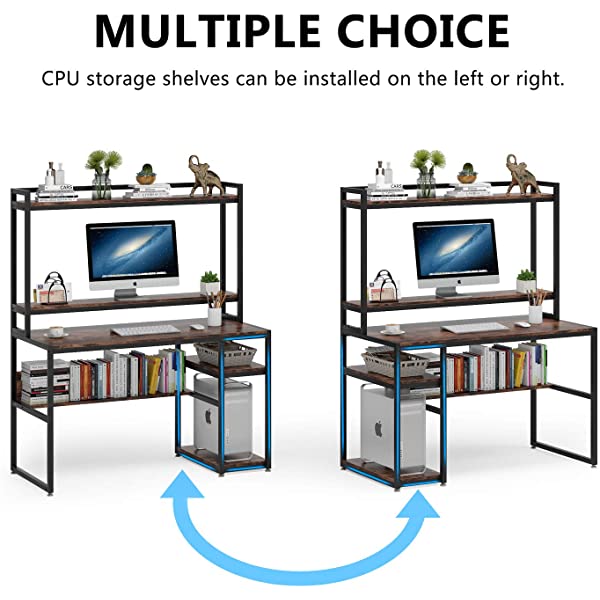Tribesigns Computer Desk with Hutch and Shelves, 47 Inches Home Office Desk with Bookshelves and CPU Stand, Writing Desk PC Study Table Workstation for Small Spaces (Rustic Brown)