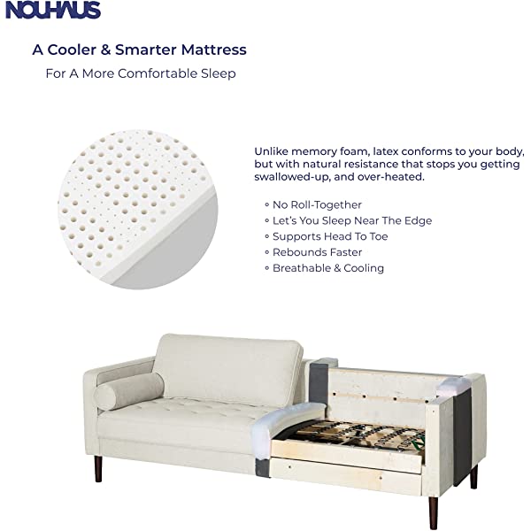 Nouhaus Module, Sleeper Sofa Bed Couch. 7ft Luxury Convertible Sofa Futon Bed with No Roll Together Latex. Ivory Woven Pull Out Bed for Bedroom Couch, Small Apartment Furniture Sofas or RV Couch Woven/Knit Ivory