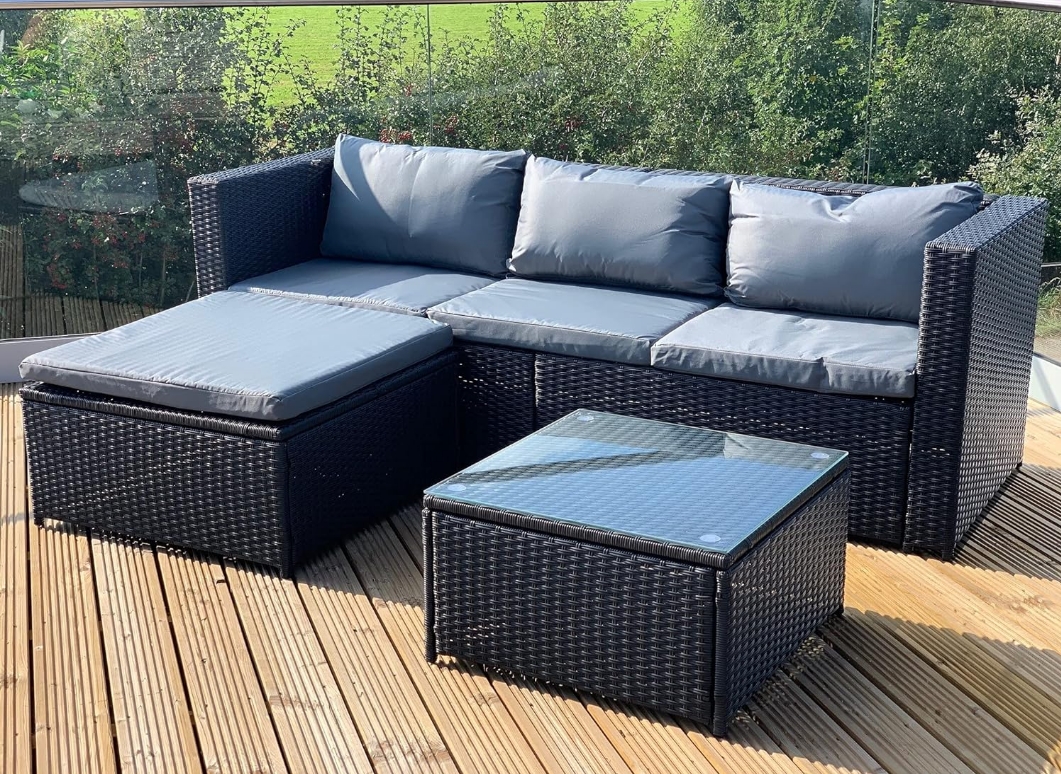 GSD Victoria Rattan Garden Furniture Corner Sofa Lounge Chase Set - Modular 4 Piece In/Outdoor - 3 Colours To Choose From