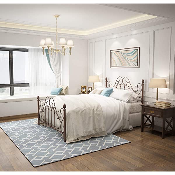 Black Queen Platform Metal Bed Frame with Headboard and Footboard,Vintage Victorian Style Mattress Foundation, No Box Spring Required, Black,Queen. Queen Black