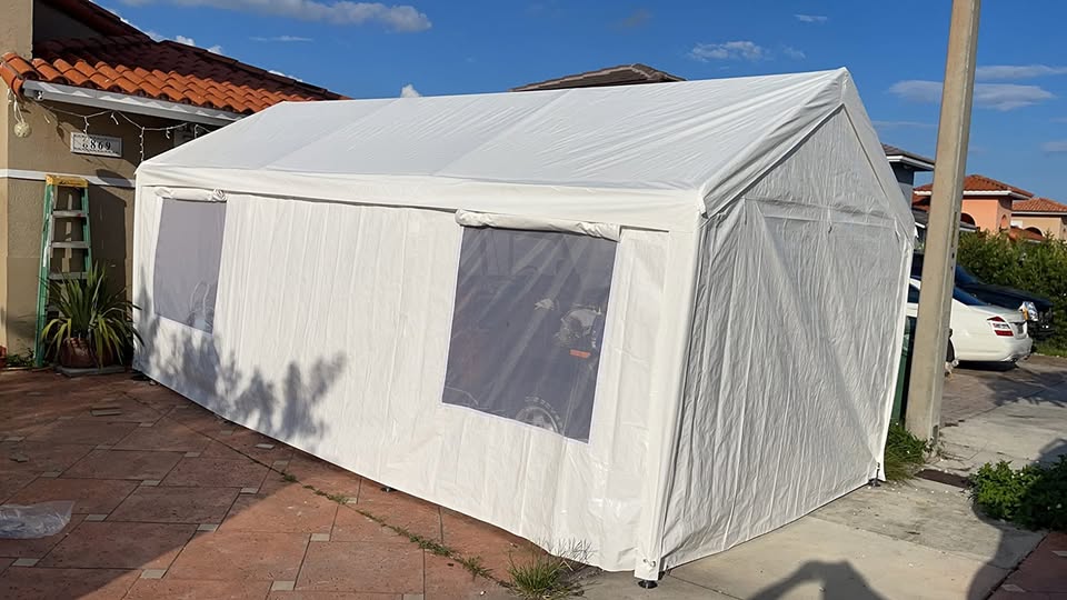 10x20ft Heavy Duty Carport, Portable Garage for Auto, Boat Market stall, Car Tent Windows, Beige